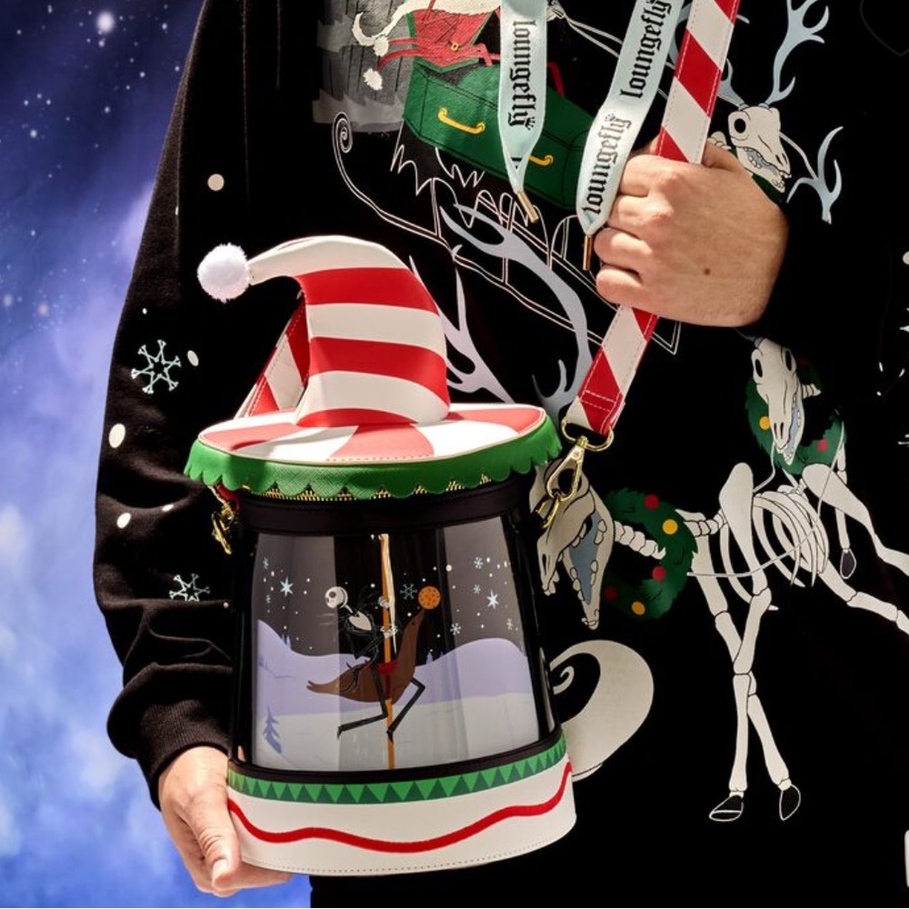 NWT Disney Loungefly Striped Santa/Nightmare B4 Christmas Hat Lantern Bag